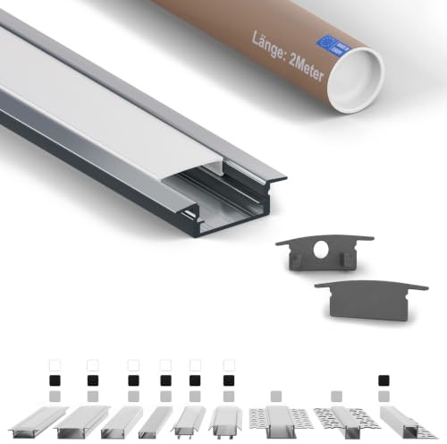 Tivendis EF LED Einbauprofil 2 m Silber, milchige Abdeckung 4er-Set