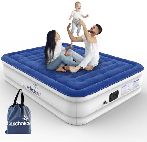 Luxchoice Deluxe Luftbett Selbstaufblasend mit Eingebauter Pumpe Aufblasbares Bett Schnelles Aufblasen in 3 Minuten Tragbares luftmatratze für Zuhause Camping Reisen Gästebett