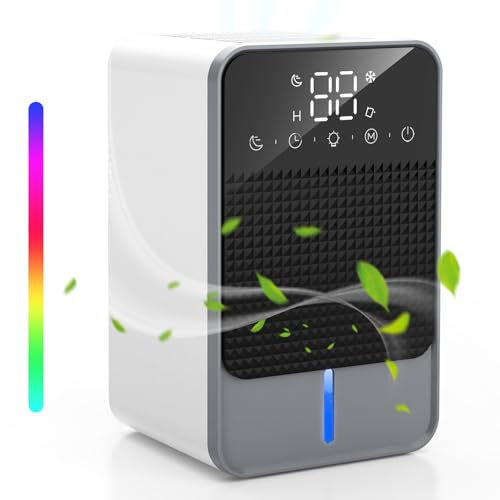 Luftentfeuchter Elektrisch,1500ml Tragbarer Luftentfeuchter Raumentfeuchter für Zuhause mit 2 Geschwindigkeiten Timer Auto-Off Raumentfeuchter Leise mit 7 Farblichter Automatisches Abtauen für Büro/RV