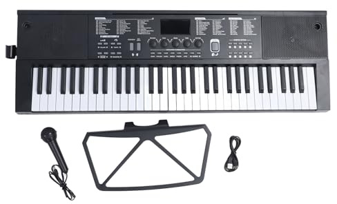 Clavier électronique 61 Touches, Clavier de Piano pour Débutant avec Touches Lumineuses, écran LED, Double Haut-parleur, Microphone, Pupitre pour Débutants