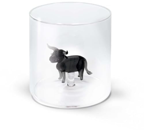 WD Lifestyle - Glas aus Borosilikatglas 250 ml mit Dekoration aus farbigem Glas innen (Stier)