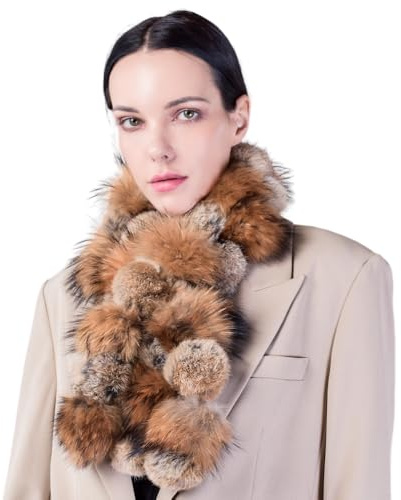 Asudaro Damen Winter Schal, Schal für Frauen Rex Kaninchenfell Lange Halstücher Damen Winter Verdickung Warme Schals Pelz Schal Damen Winter Fuchspelz Winter Warm Weich Scarf Frauen