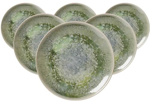 Ritzenhoff & Breker Cecina Speiseteller 6er Set, 26 cm, Moderne Essteller im Manufaktur-Look, Mix & Match-Geschirr, Spülmaschinenfest und Alltagstauglich, Steinzeug, Jade