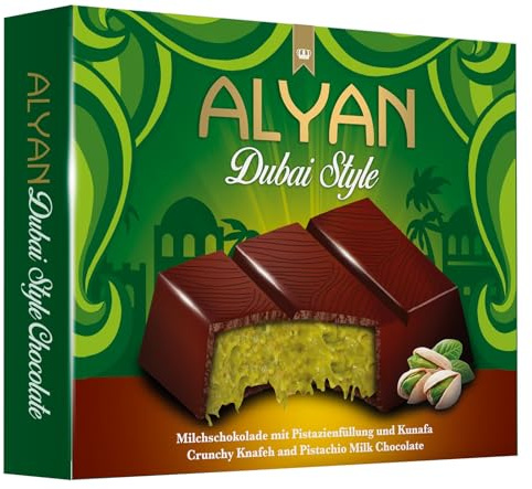 Alyan - Tableta de Chocolate Estilo Dubái, Relleno de Pistachos y Kunafa, 100gr
