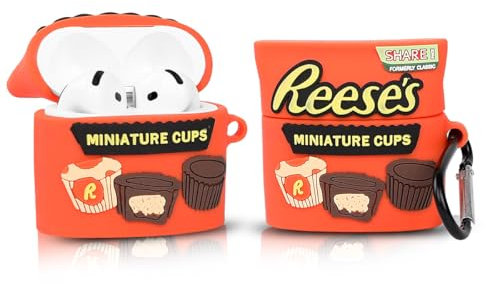 LEWOTE Kompatibel mit Apple Airpods 4 Case schützende lustige Nette Slim Candy Cartoon Cover Abdeckung mit Schlüsselbund (Reeses)