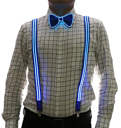 Brejkdo 2 Stück/Set, Leuchtende Herren LED Hosenträger und Fliege, Perfekt für Musik Festival, Halloween Kostümparty, Neon Hochzeitstanz, Rave Outfit