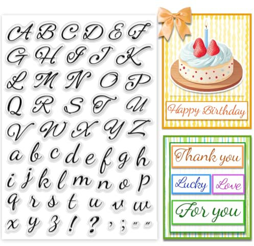 PH PandaHall 26 Alphabet Stempel für Kartenherstellung, Handgeschriebene Buchstaben Silikon Transparenter Gummistempel für Journal, Scrapbooking, Geschenkanhänger, Fotoalbum Dekoration