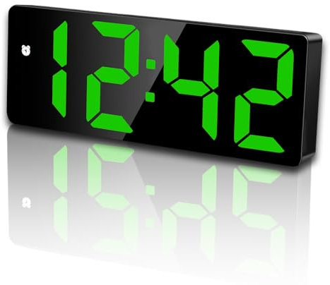 MVCUASF Alarm Clock LED Mirror Electronic Clock Bedside Digital Alarm Clock with Snooze, Date,Voice Control 3 Adjustable Brightness Bedroom Bedside Clock for Bedroom Living Room(Green)