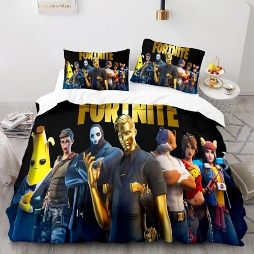 Zifarm Spiele Gaming Bettwäsche 155x220 Spieler Fortnite Bettbezug mit Reißverschluss Schließung Bettbezug Set 3 Teilig Gold Gamer Bettwäsche Set Weich Mikrofaserbettwäsche