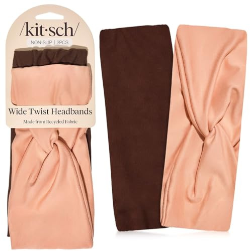Kitsch Breites Stirnband Damen – Haarband Sport, Rosenholz, 2 Stück | Weicher, dehnbarer Stoff ohne Kopfschmerzen, rutschfest für Sport, Yoga & Joggen, für alle Haartypen