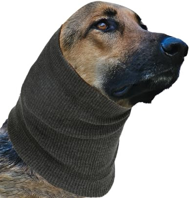 SUNTRADE Beruhigende Kapuze für Hunde mit Ohrenschutz, Kopfschutz gegen Angst, Fellpflege und Bad-Nackenwärmer (Grau, M)