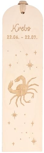 Spruchreif | Lesezeichen Krebs Sternzeichen | Graviertes Holz-Lesezeichen mit Lederband | Geschenk für Bücherfreunde & Astrologie-Fans | ca. 16 x 4,5 cm | Buchenholz