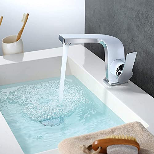 Tap Bathroom Mixer Single Handle Mounted Bathroom Sink Faucet (Color : Chrome Paint White)