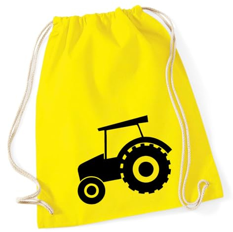 Huuraa Turnbeutel Trecker Traktor Geschenk | Sportbeutel 12 Liter Yellow Baumwolle Gelber Rucksack Geschenkidee Unisex Beutel mit Kordelzug Baumwollbeutel