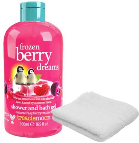 Treaclemoon Frozen Berry Dreams Shower & Bath Gel 500ml with Luxury Bath Washcloth - Fruity Body Wash for Soft & Refreshed Skin
