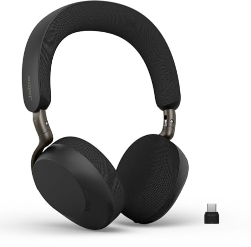 Jabra Evolve3 75 On-Ear Wireless Bluetooth Headset with Microphone, Black | Headset for work, AI Voice Call Technology, Active Noise Cancellation, USB-C, 22-Hour Battery, Works with Online Meeting Apps