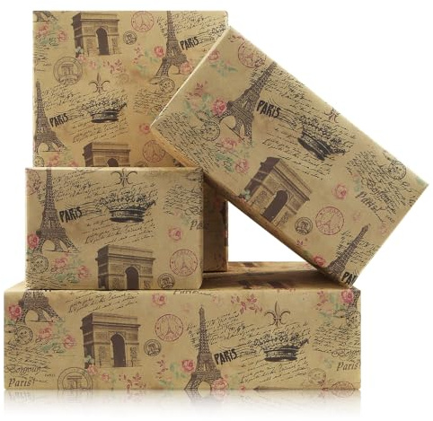 Vintage Paris Geschenkpapier, 4 Bögen, romantischer französischer Eiffelturm, Triumphbogen, Geschenkpapier, 50 x 70 cm, Kraftpapier, Reise-Geschenkpapier, flach gefaltet, für Geburtstag oder Hochzeit
