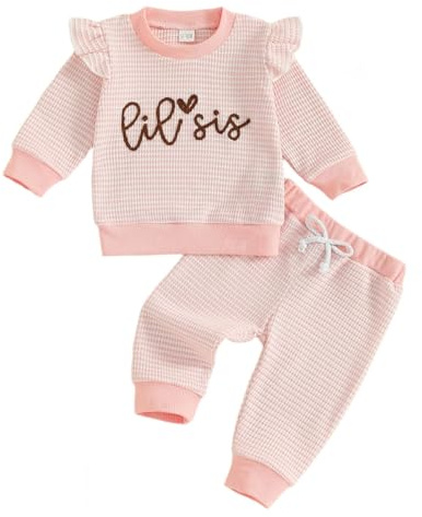 LUVCES Vêtements Bébé Fille d'Automne Rayé Manches Longues Broderie Mignonne Sweatshirt Tops en Tricot et Pantalon Printemps 2 Pièces Survêtement Ensemble