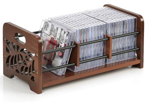 Optyuwah CD Aufbewahrungbox Holz CD Ständer, CD Boxen Aufbewahrung, Skelett Blume CD Halter und DVD Organizer mit Griffen auch für Bücher,Karten,Postkarten 37x17.5x16cm
