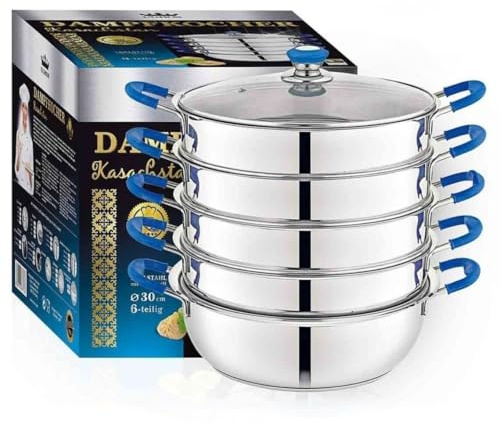 Dampfkocher Kasachstan Edelstahl 6-teilig – Mantykocher - Asia Serie – Hochwertiger Dampfgarer für alle Herdarten (Induktion, Gas, Elektro) – Spülmaschinengeeignet (30 cm)