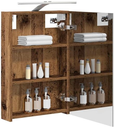 vidaXL Badezimmerspiegelschrank mit Regal Altholz 40 x 10,5 x 60,5 cm, Moderner Spiegelschrank, rechteckig, Wandregal für Badezimmer, praktische Aufbewahrung