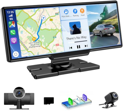 10.26 Carplay Screen for Car, 2-in-1 Car Play Screen Wireless Android Auto with 4K Front and 1080P Rear Camera, Car Tablet Pro Max 2026 Car Stereo Mirror Link AUX FM Bluetooth 64G SD