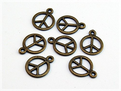Vintageparts 6 Peace Anhänger, antik Bronze, DIY-Schmuck