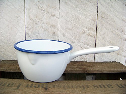 Emaille Stieltopf weiß/blau