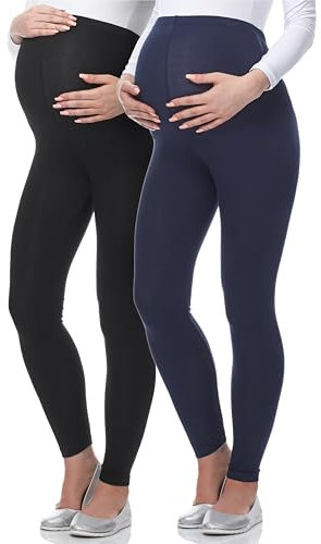 Be Mammy Lange Umstandsleggings aus Viskose Leggings Blickdicht Damen, Maternity Clothing, Ideal für die Schwangerschaft BE-02 2er Pack (Schwarz/Dunkelblau, L)