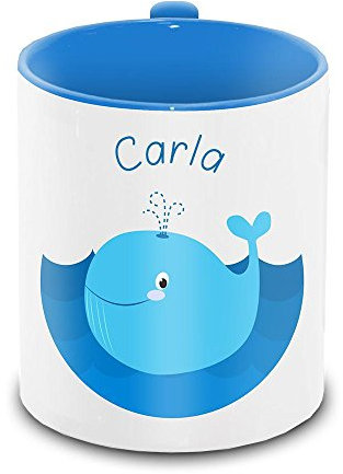 Tasse mit Namen Carla und Motiv mit Wal für Mädchen | Keramik-Tasse | Kinder-Tasse