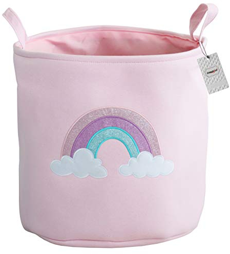 Inwagui Groß Faltbare Aufbewahrungskorb Kinder Zimmer Spielzeug Organisator Baumwolle Wäschekorb Kleidung Lagerung Körbe, Nette Regenbogen - Rosa