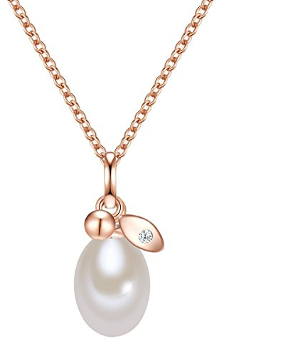 Valero Pearls Damen-Kette mit Anhänger Sterling Silber rosévergoldet mit Süßwasser-Zuchtperle und Zirkonia weiß - Perlenkette mit Perlenanhänger