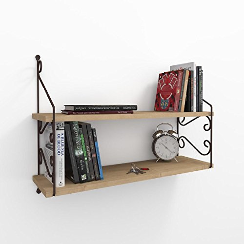 Elegant Wall Shelf, Oak Finish, 72 x 51 x 20 cm | 100% Melamine Coated Particle Board, Metal Bracket | Assembled, Traditional Oriental Design, Perfect for Home & School