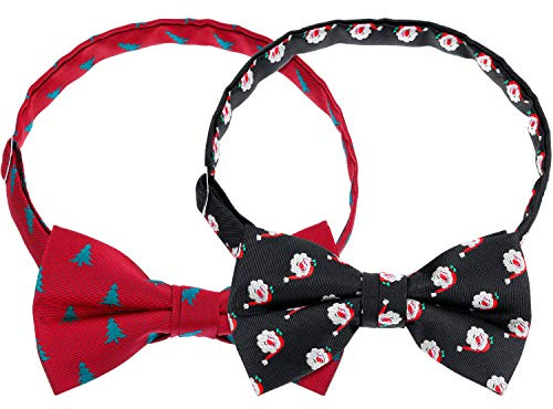 Boao 2 Stück Herren Weihnachten Schleife Fliegen, Umfang 24-48 cm (Rot und Schwarz)
