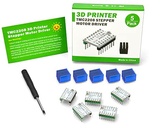 KOOKYE 3D Printer Stepper Motor Driver TMC2208 Stepstick Stepper Motor Driver Module Carrier UART Model with Heat Sink Screwdriver for 3D Printer Controller Boards Ramps1.4 MKS Gen, 5 Pcs