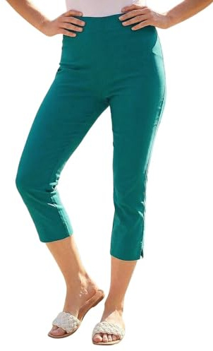 Roman Cropped Trousers for Women UK Ladies Capri Leggings Summer Pants Short Crop Stretch 3/4 Length Three Quarter Pedal Pusher Clothes Elasticated Bengaline Cut Off - Jade Green - Size 18