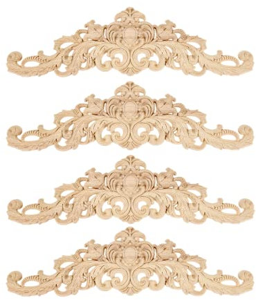 MUXSAM Long Wood Carved Appliques Onlays, 4-Pack Unpainted Decorative Corner Carving Decals Set for Wall Door Cabinet Mirror Closet Wardrobe Dresser Mantel Staircase DIY Project, 30x8cm/11.81x3.15