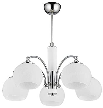 Licht-Erlebnisse Moderne Deckenlampe Chrom Weiß Ø58cm Metall Glas 5-flammig E27 Deckenleuchte Esszimmer Wohnzimmer