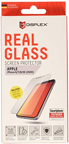 Displex Panzerglas 2D/ Clear (10H) für Apple iPhone 6/7/8/SE (2020/2022), Eco-Montagerahmen, Tempered Glas, kratzer-resistente Schutzfolie, hüllenfreundlich