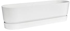 elho Greenville Pflanzgefäß Lang 70 - Übertopf für Außen - 100% recyceltem Plastik - Ø 69.0 x H 18.5 cm - Weiß/Weiss