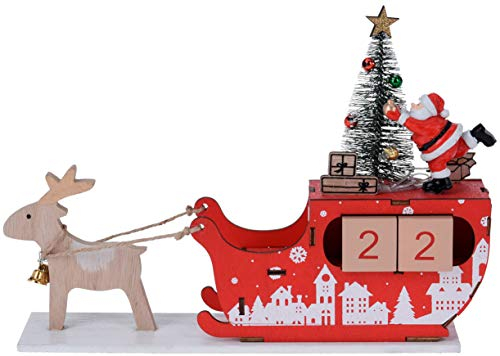 matrasa Adventskalender Schlitten mit LED Beleuchtung und Zahlenwürfel 28x6x20cm Rot