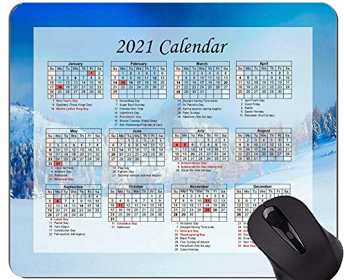 Yanteng Gaming Mouse Pad 2021 Jahreskalender mit Feiertag, Österreich Winter Snow Mouse Pad mit genähter Kante