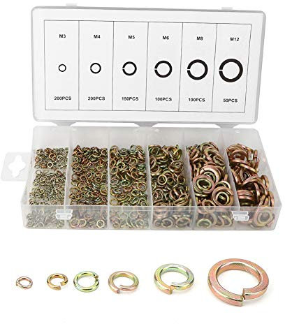 800Pcs Rondella Elastica Acciaio, Split Lock Guarnizione Elastica, Elementi di Fissaggio, Hardware Accessori con Scatola