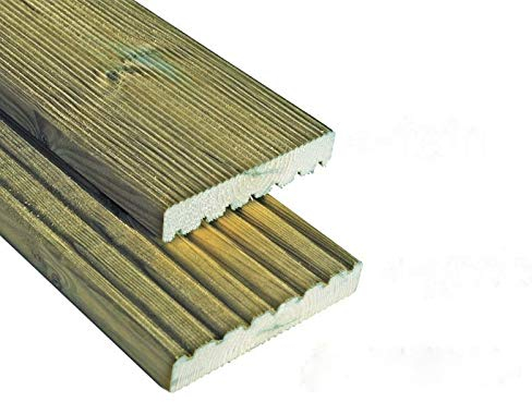 Tablones de terraza estriados 27 x 145 mm x 190 cm de longitud de pino impregnado, tablas de 2 caras estriadas