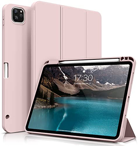 ZOYU Case for 11 inch iPad Pro 4th/3rd Generation 2022/2021, Trifold Stand Protective Case with Pencil Holder, Auto Sleep/Wake, Soft Slim TPU Back Cover, for iPad 11 Pro 2nd 1st Gen 2020 2018 - Pink