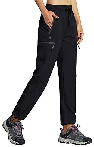 Libin Damen Wanderhose Wasserdicht Outdoorhose Leichte Schnell Trocknende Atmungsaktiv Trekkinghose Funktionshose Track Pants mit Reißverschlusstasche,Schwarz, X-Klein