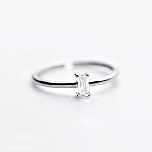 BEWITCHYU S925 Silber Single Diamond Ring, Frauen Einfache Persönlichkeit Diamant Open Ring Single RingBaguette Diamant & Silber, Einstellbare Öffnung