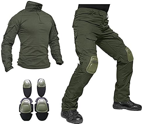 Lilychan Tactical Military Suits für Herren Langarm-Rip-Stop-Uniformen Combat Shirt und Pants Elbow Knee Pads (Grün, XL)
