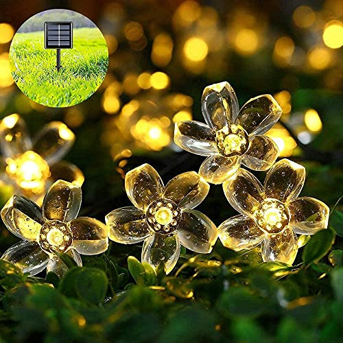 Lecone Catena Luminosa Esterno Solare 7M 50 LED Fiore 8 Modalità Giardino Impermeabile Luci Solari Esterno Giardini Decorazione per Terrazza, Giardino, Feste, Balcone