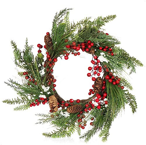 COM-FOUR® Corona de Puerta de Navidad - Corona de Adviento con piñas, Bayas y Hojas - Corona Decorativa - Decoración navideña - Corona de Mesa - Corona de Navidad